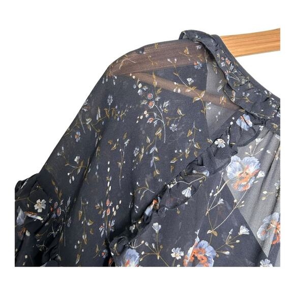 Ulla Johnson Dakota Silk Drawstring Waist Long Sleeve Floral Navy Dress Size 0 - Picture 7 of 16